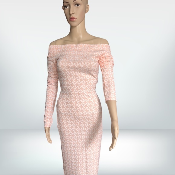Lipinskaya Brand Peach and White Stretch Bodycon Midi Dress S NWT - Picture 2 of 8